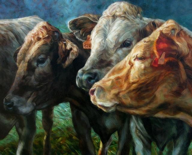 Peinture intitulée "vaches" par Bastien Millan, Œuvre d'art originale