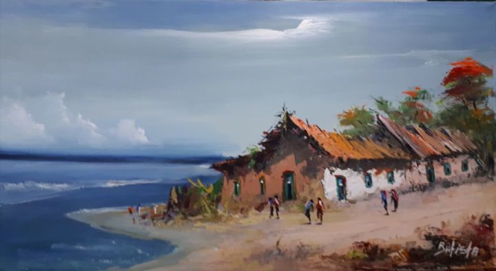 Painting titled "Praia Brasileira" by Batista, Original Artwork, Acrylic