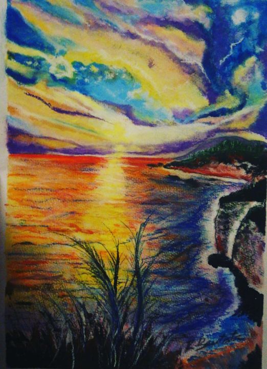 Dibujo titulada "Noche andaluza" por Rafael Bautista, Obra de arte original, Pastel