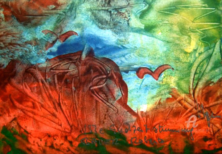 Painting titled "133e Endzeitstimmun…" by Robert Bauer, Original Art, Encaustic