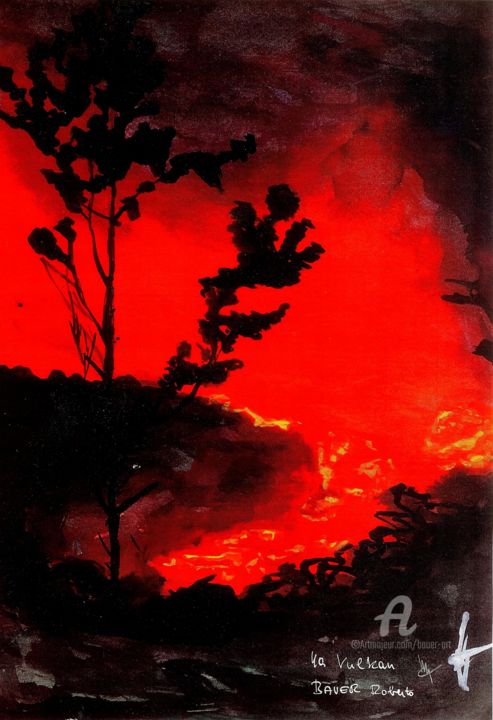 Malarstwo zatytułowany „004a Vulkan.jpg” autorstwa Robert Bauer, Oryginalna praca, Akwarela