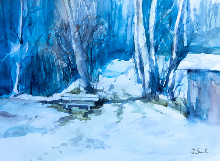 Картина под названием "winter" - Johannes Baul, Подлинное произведение искусства, Акварель