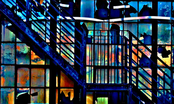 Photography titled "Jazzed Back Stairs" by Bavosi Photoart, Original Artwork, Digital Photography