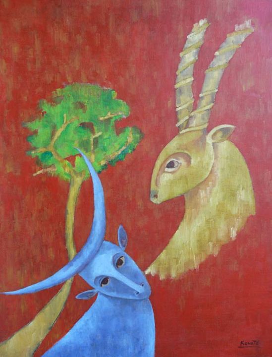 Peinture intitulée "Le couple" par Bagnamou Konate, Œuvre d'art originale, Huile