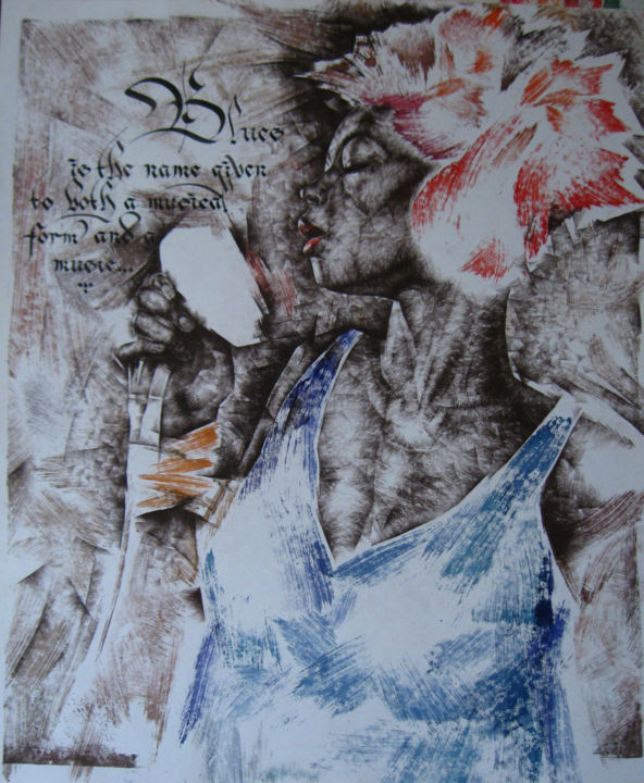Schilderij getiteld "Blues" door Bayaro, Origineel Kunstwerk