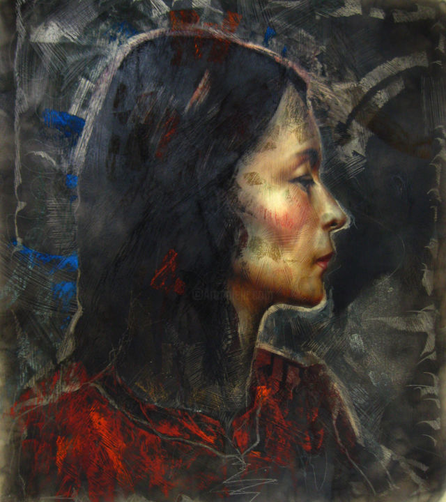 Painting titled "Портрет индианки" by Bayaro, Original Artwork, Oil