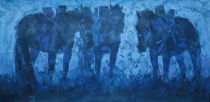 Painting titled "Blue Dusk" by Bazaa, Original Artwork, Oil