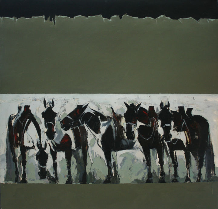 Peinture intitulée "Khans' Horses" par Bazaa, Œuvre d'art originale, Huile