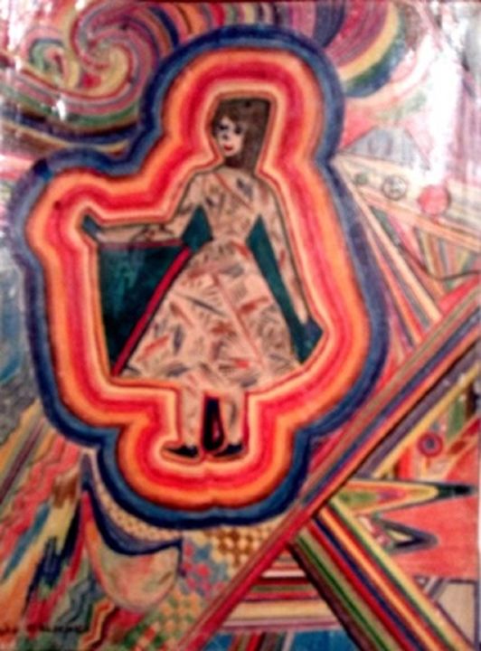 Dessin intitulée "Femme charabia coul…" par Rose Mélicher, Œuvre d'art originale, Marqueur