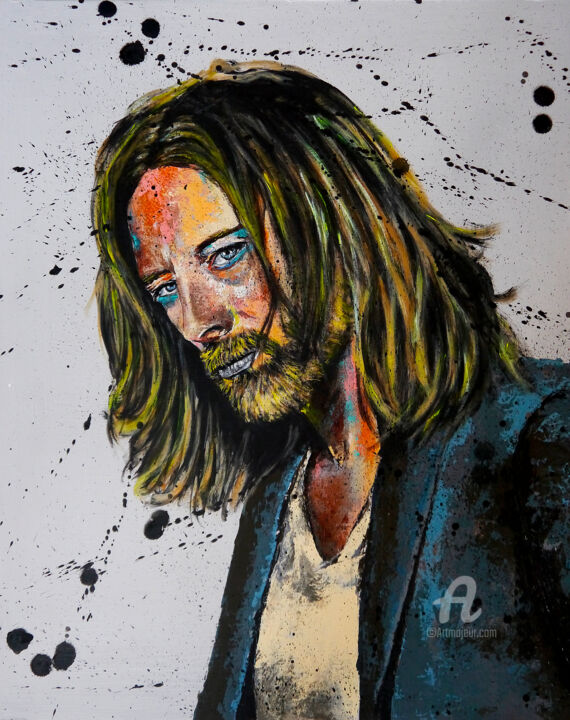 Картина под названием "Portrait Thom Yorke…" - Bazévian Delacapucinière, Подлинное произведение искусства, Акрил Установлен…
