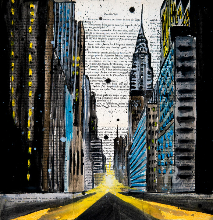 「Road line」というタイトルの絵画 Bazévian Delacapucinièreによって, オリジナルのアートワーク, オイル ウッドストレッチャーフレームにマウント