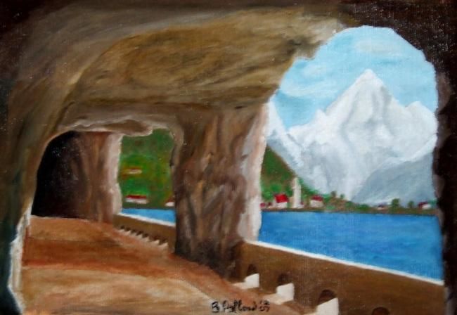 Schilderij getiteld "Swiss mountain veiw" door Baz Pollard, Origineel Kunstwerk