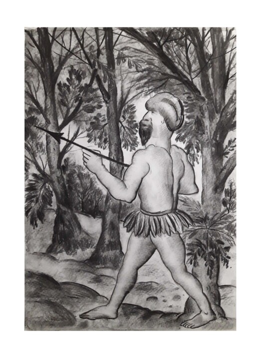 Drawing titled "The Hunter" by Balucharan Us, Original Artwork, Pencil