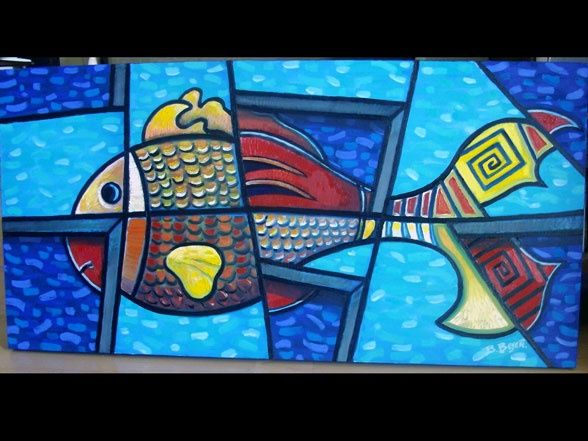 Painting titled "poisson" by Brice Beyer, Original Artwork, Oil