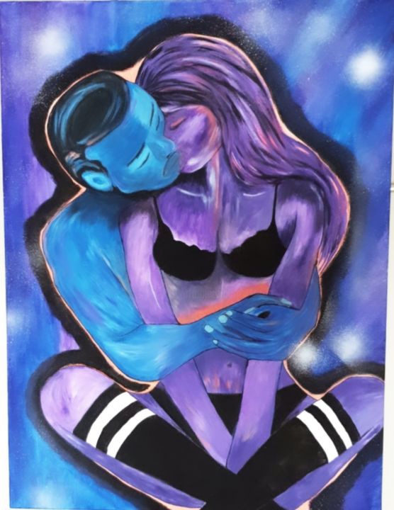 Painting titled "Hold me tight" by Beryl Mahadew, Original Artwork, Acrylic