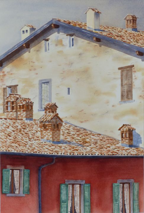 Painting titled "Couleurs d'Italie" by Bernard Camborde, Original Artwork, Watercolor