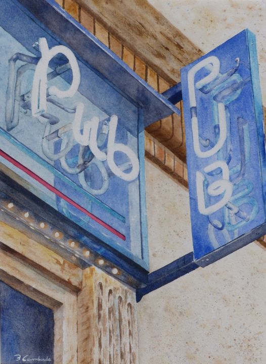 Peinture intitulée "Pub" par Bernard Camborde, Œuvre d'art originale, Aquarelle