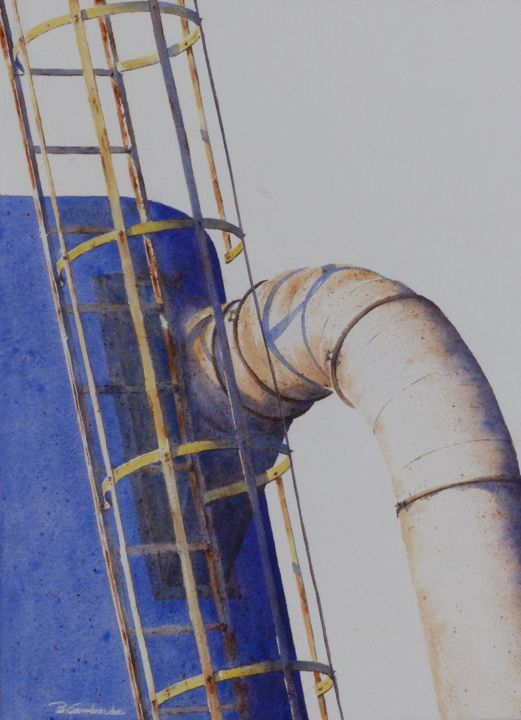Peinture intitulée "Le silo" par Bernard Camborde, Œuvre d'art originale, Aquarelle