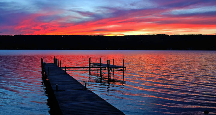 Fotografie getiteld "Sunset on Keuka Lake" door Nathan Bickel, Origineel Kunstwerk, Digitale fotografie