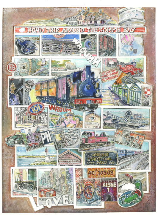 Gravures & estampes intitulée "Road Trip Around Th…" par Dominique Chapuis, Œuvre d'art originale, Aquarelle
