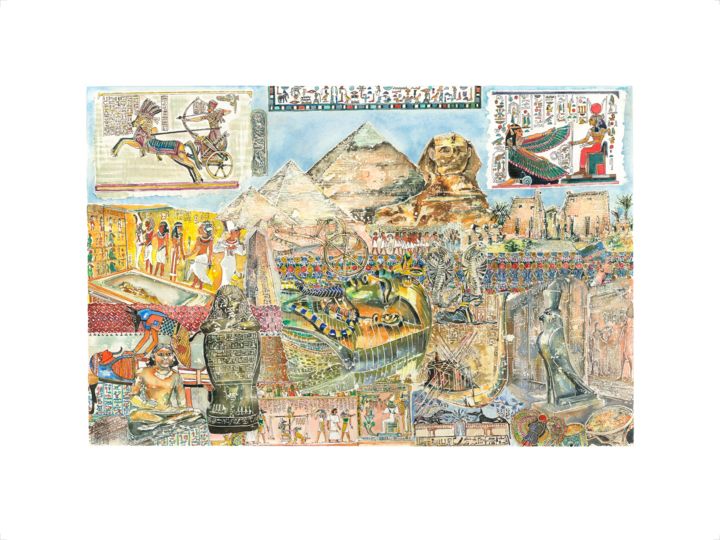 Gravures & estampes intitulée "Toutankamon" par Dominique Chapuis, Œuvre d'art originale, Aquarelle