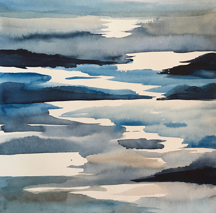 Painting titled "Hiver" by Bd, Original Artwork, Watercolor