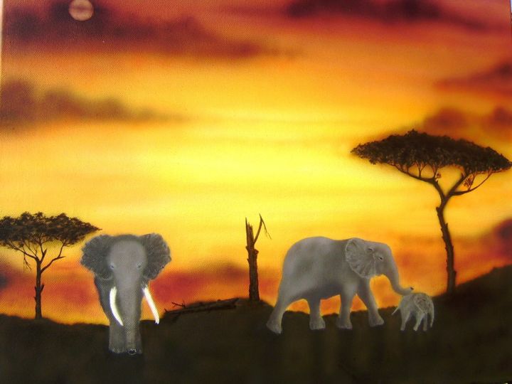 Картина под названием "les elephants" - Bdan, Подлинное произведение искусства, Аэрограф