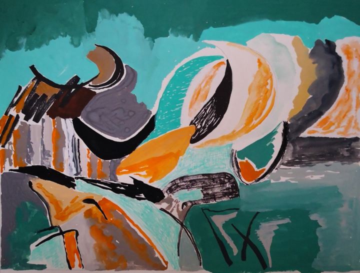Картина под названием "REFLET 3" - Béatrice De Sayve, Подлинное произведение искусства, Гуашь