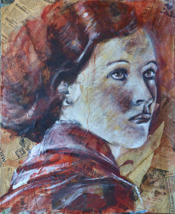 Collages intitulée "Portrait collage 2" par Bernard Des Roseaux, Œuvre d'art originale, Encre Monté sur Châssis en bois