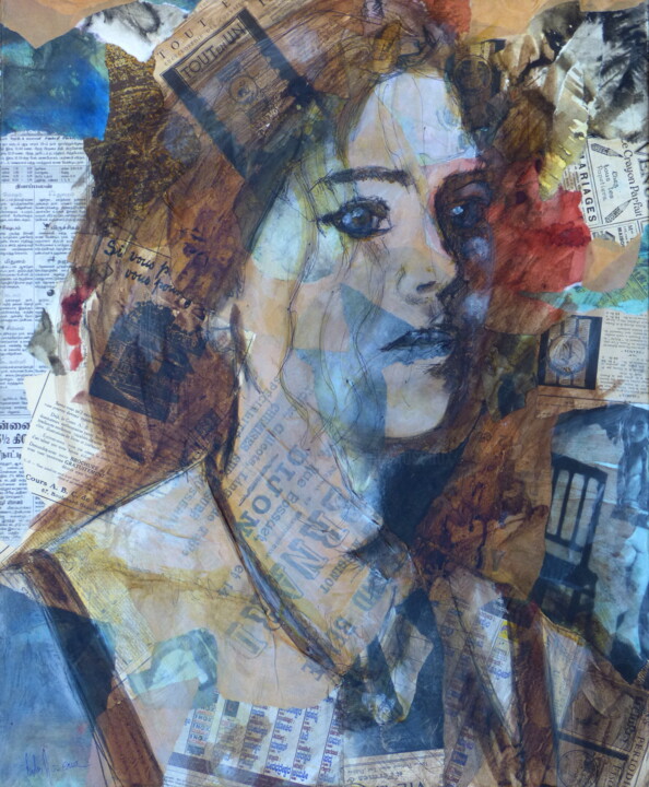 Collagen mit dem Titel "Portrait collage 3" von Bernard Des Roseaux, Original-Kunstwerk, Papier