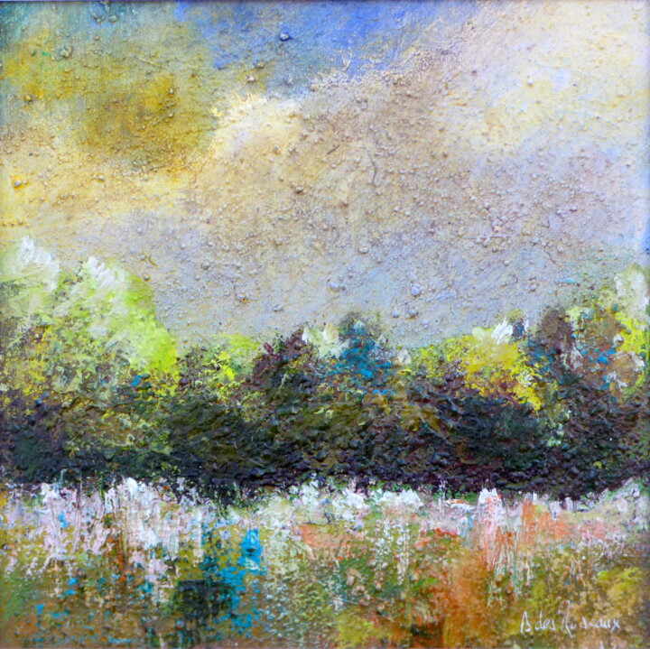 Painting titled "Paysage imaginaire…" by Bernard Des Roseaux, Original Artwork, Oil Mounted on Wood Panel