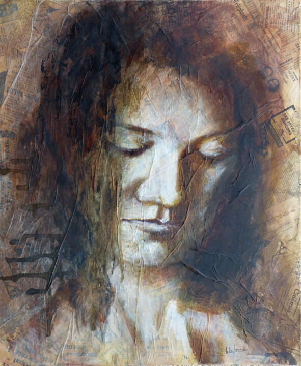 Colagens intitulada "Adelaïde 3" por Bernard Des Roseaux, Obras de arte originais, Tinta