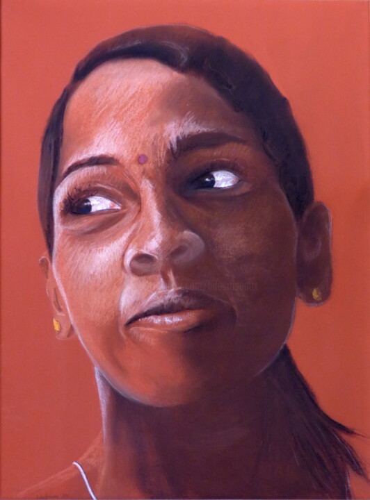 Tekening getiteld "Jeune Fille tamoule" door Bernard Des Roseaux, Origineel Kunstwerk, Pastel