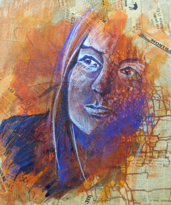 Peinture intitulée "Frida" par Bernard Des Roseaux, Œuvre d'art originale, Encre Monté sur Châssis en bois