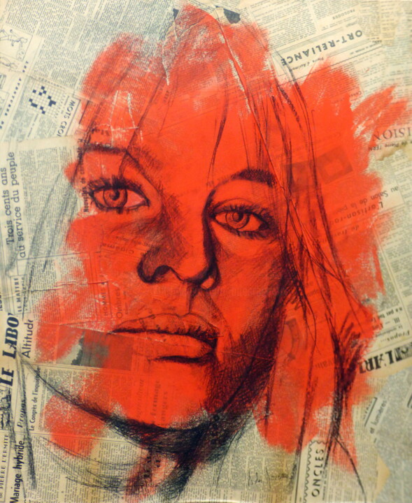 Painting titled "Cindy" by Bernard Des Roseaux, Original Artwork, Charcoal