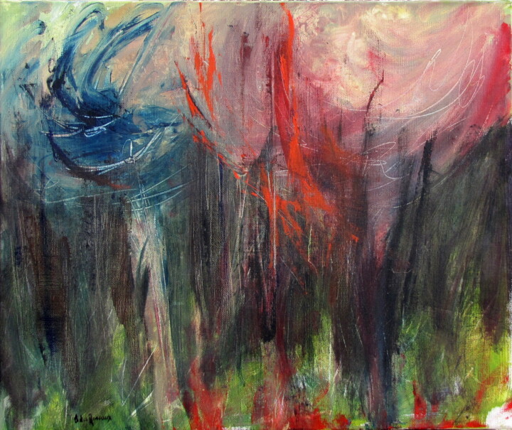 Painting titled "Feu de forêt" by Bernard Des Roseaux, Original Artwork, Acrylic