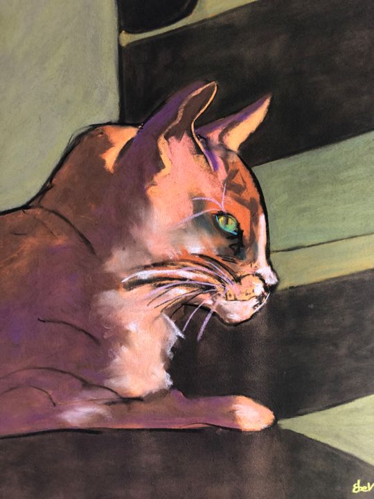 Drawing titled "Chat 3" by Beatrice Pineau De Viennay, Original Artwork, Pastel