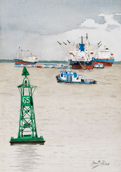 Painting titled "Rivière de Saigon.j…" by Benoit Donne, Original Artwork, Watercolor