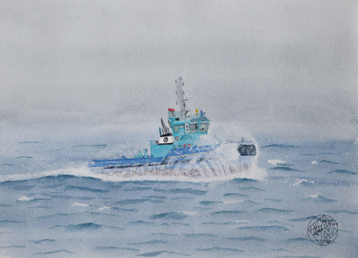 Painting titled "Heavy weather off N…" by Benoit Donne, Original Artwork, Watercolor