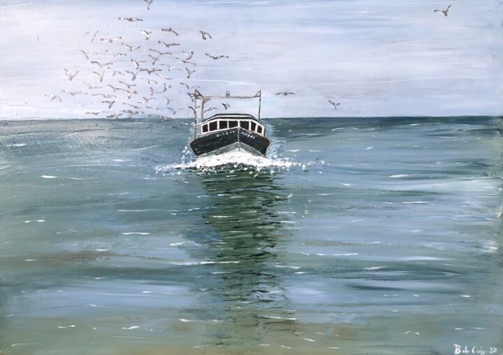 Painting titled "Retour de pêche" by Benedicte De Crépy Dubarry, Original Artwork, Oil