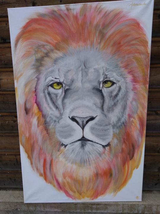 Painting titled "Lion." by Berengere Brunet, Original Artwork