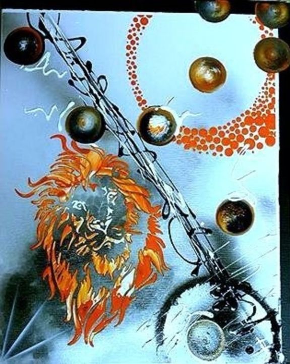 Painting titled "LION tableau acryli…" by Beata Dautrey, Original Artwork, Acrylic