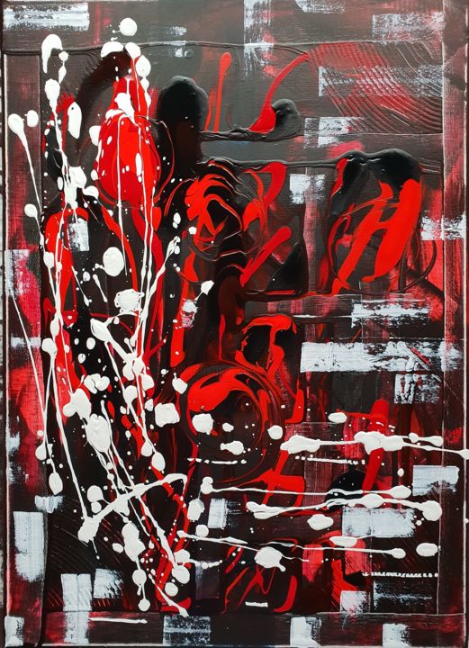 Painting titled "Blanc noir rouge ab…" by Beata Dautrey, Original Artwork, Acrylic