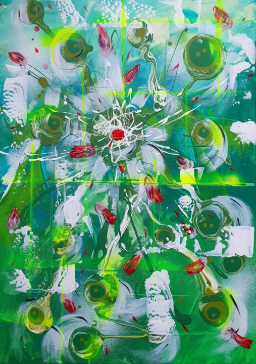 Painting titled "GREEN art moderne a…" by Beata Dautrey, Original Artwork, Acrylic