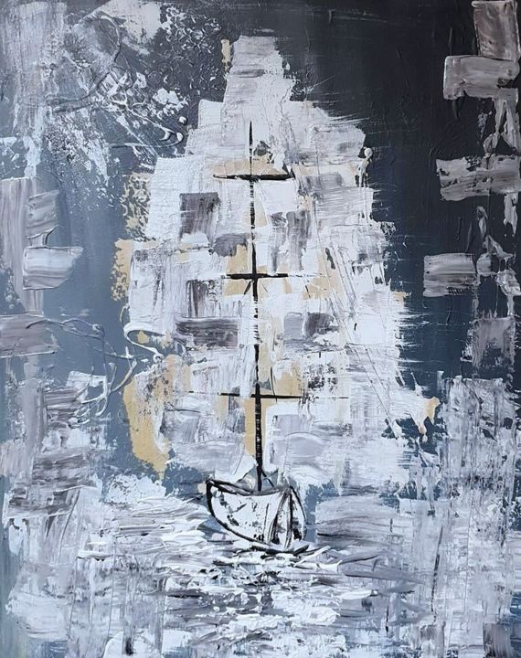 Painting titled "BATEAU peinture acr…" by Beata Dautrey, Original Artwork, Acrylic