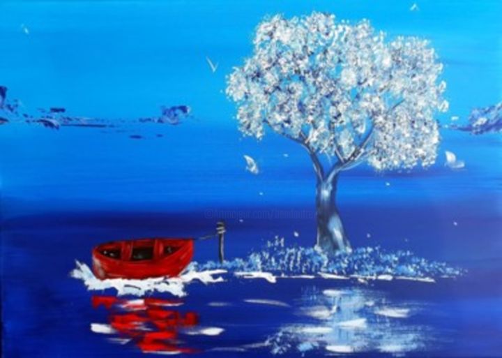 Painting titled "Bateau rouge art mo…" by Beata Dautrey, Original Artwork, Acrylic