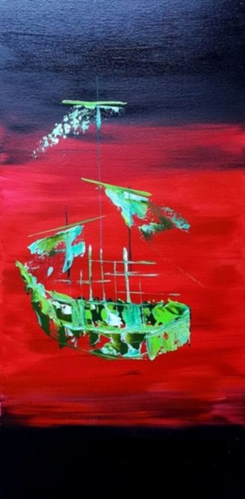 Painting titled "11729417-bateau-ver…" by Beata Dautrey, Original Artwork, Acrylic
