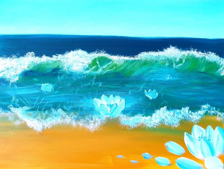 Painting titled "La fleur la mer art…" by Beata Dautrey, Original Artwork, Acrylic