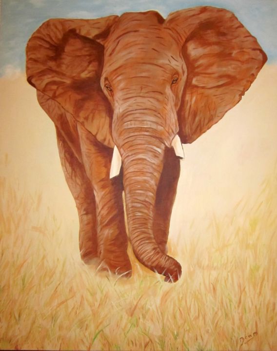 Painting titled "Eléphant dans la sa…" by Beam, Original Artwork, Acrylic