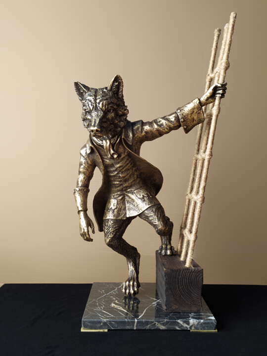 「морской волк」というタイトルの彫刻 Евгений Комзевによって, オリジナルのアートワーク, ブロンズ ストーンにマウント
